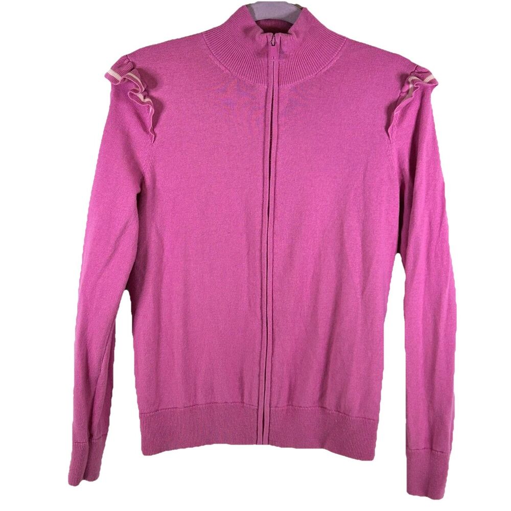Polo Golf Ralph Lauren Med Women's Ruffle-Trim Zip Golf Sweater Cashmere Blend